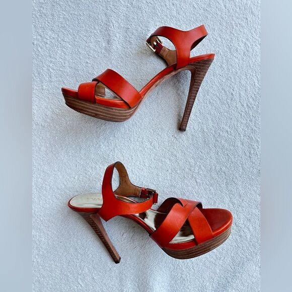 Coach Dani platform heels sandals‎ size 10 B Papaya / orange gold - Picture 11 of 12